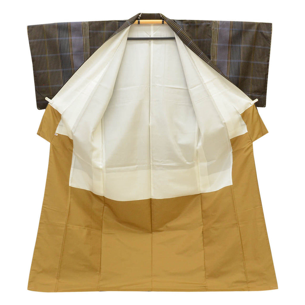 Vintage Japanese Kimono | Oshima Tsumugi | Brown Silk | Stripe | Harebare Guard | Unused | Tall Size LL | Sustainable | uu2037b