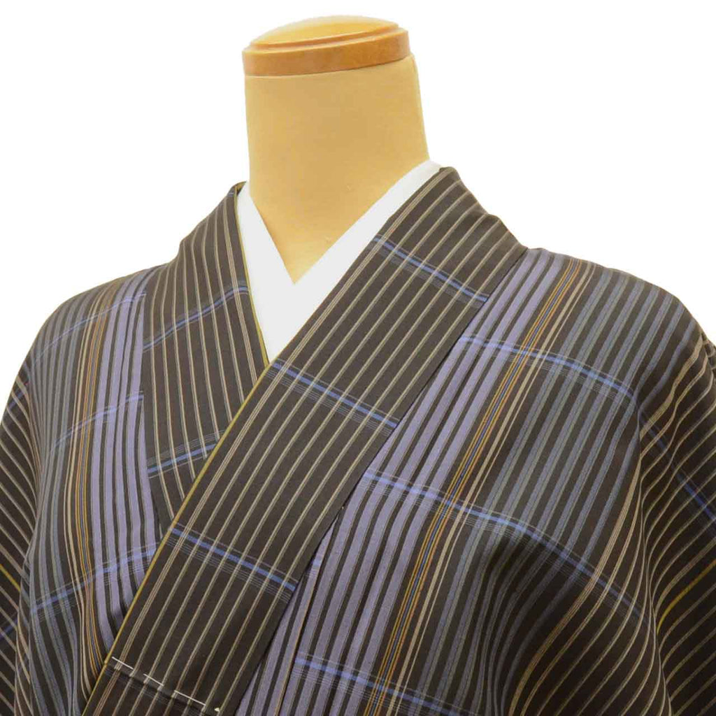 Vintage Japanese Kimono | Oshima Tsumugi | Brown Silk | Stripe | Harebare Guard | Unused | Tall Size LL | Sustainable | uu2037b