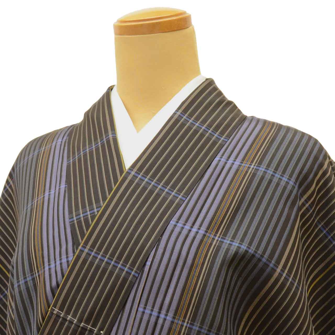 Vintage Japanese Kimono | Oshima Tsumugi | Brown Silk | Stripe | Harebare Guard | Unused | Tall Size LL | Sustainable | uu2037b