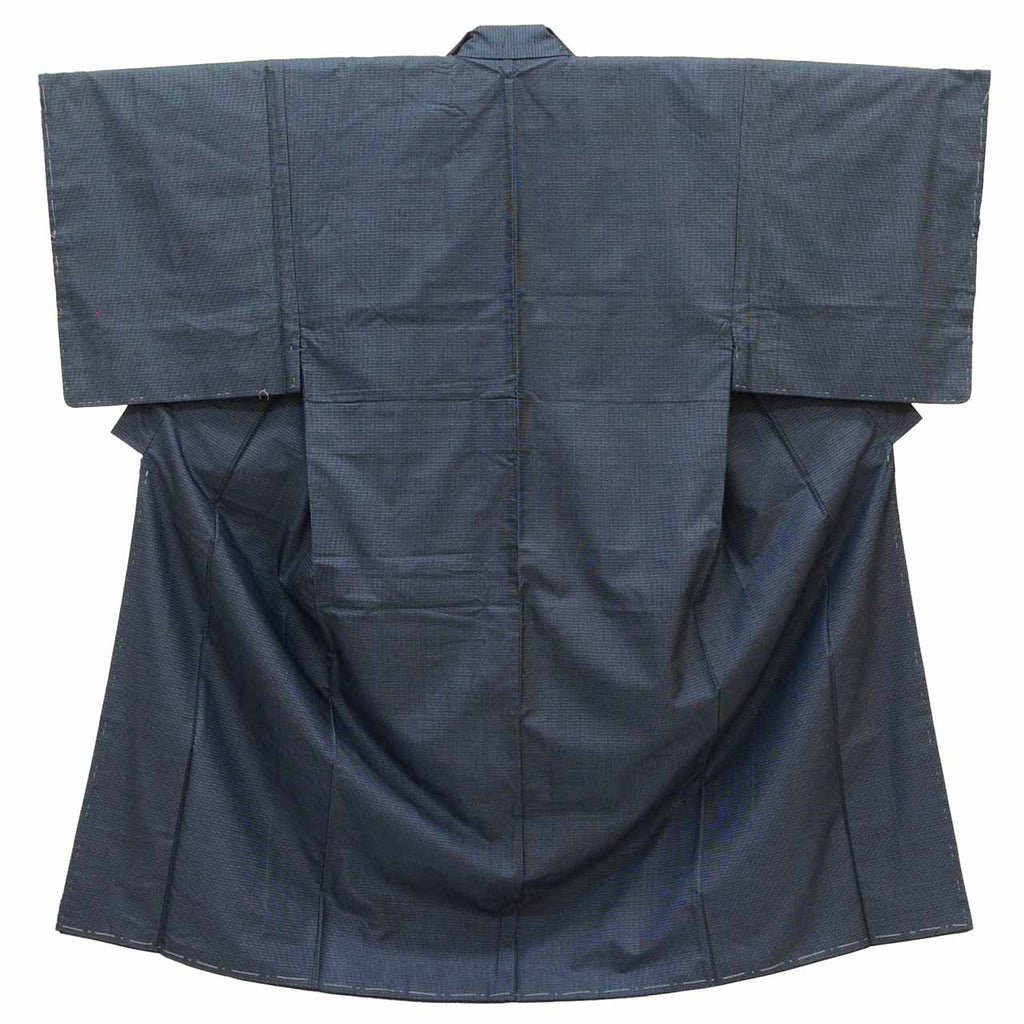 [Used] Recycled Kimono and Haori Set Ensemble for Men, Oshima Tsumugi Silk, Unused, Sleeve Length 69.5cm, Body Length 146cm, Size L, Navy Blue, Tortoiseshell Pattern, Includes Nagajuban (undergarment), Obi (sash), and Haori Cord. (uu2050b) 