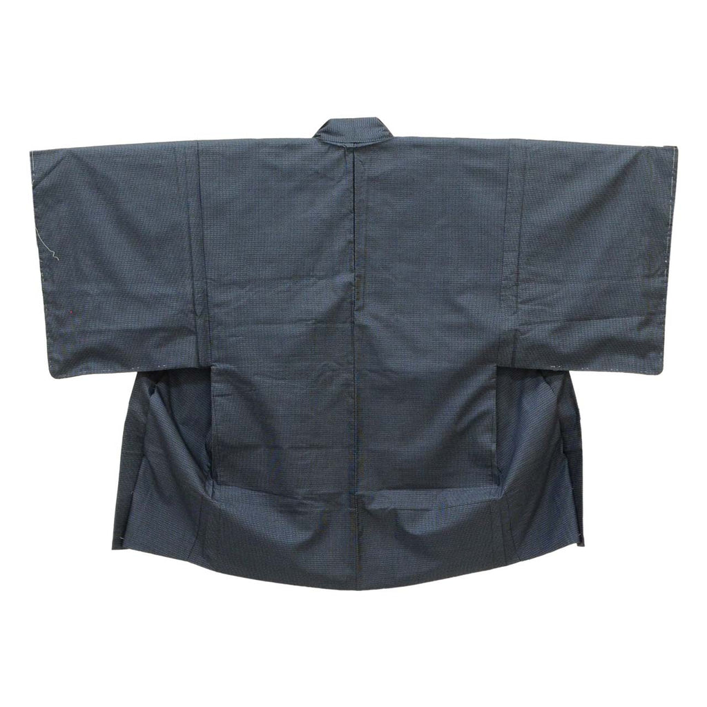 [Used] Recycled Kimono and Haori Set Ensemble for Men, Oshima Tsumugi Silk, Unused, Sleeve Length 69.5cm, Body Length 146cm, Size L, Navy Blue, Tortoiseshell Pattern, Includes Nagajuban (undergarment), Obi (sash), and Haori Cord. (uu2050b) 