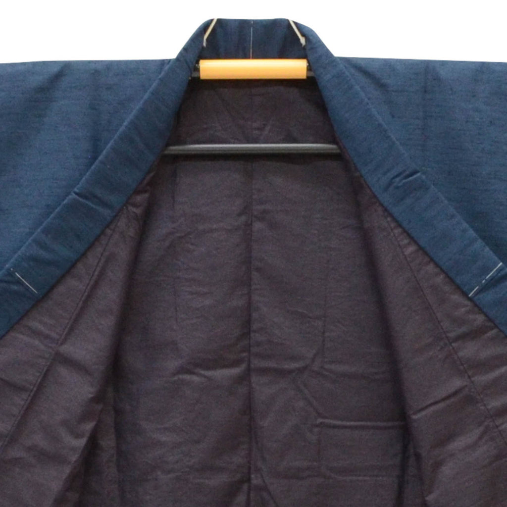 [Used] Recycled Kimono and Haori Set Ensemble for Men, Hige Tsumugi Silk, Unused, Sleeve Length 71.5cm (28.1in), Body Length 134.0cm (52.8in), Size S, Navy Blue, with Haori Cord, Men's uu2053b 