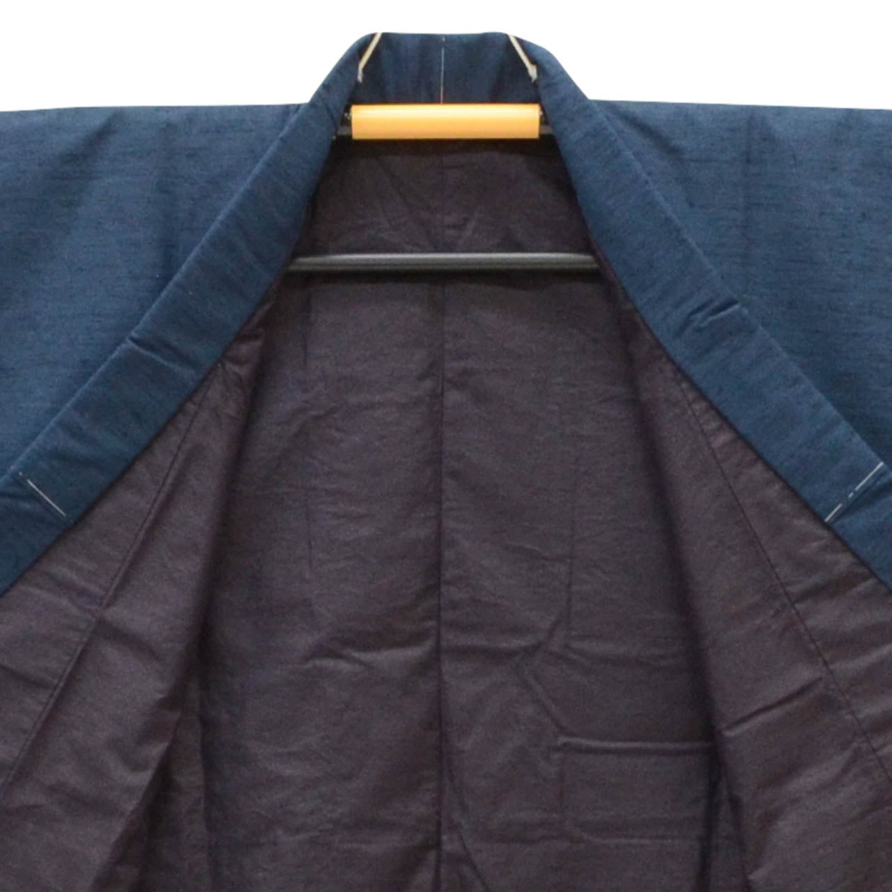 [Used] Recycled Kimono and Haori Set Ensemble for Men, Hige Tsumugi Silk, Unused, Sleeve Length 71.5cm (28.1in), Body Length 134.0cm (52.8in), Size S, Navy Blue, with Haori Cord, Men's uu2053b 