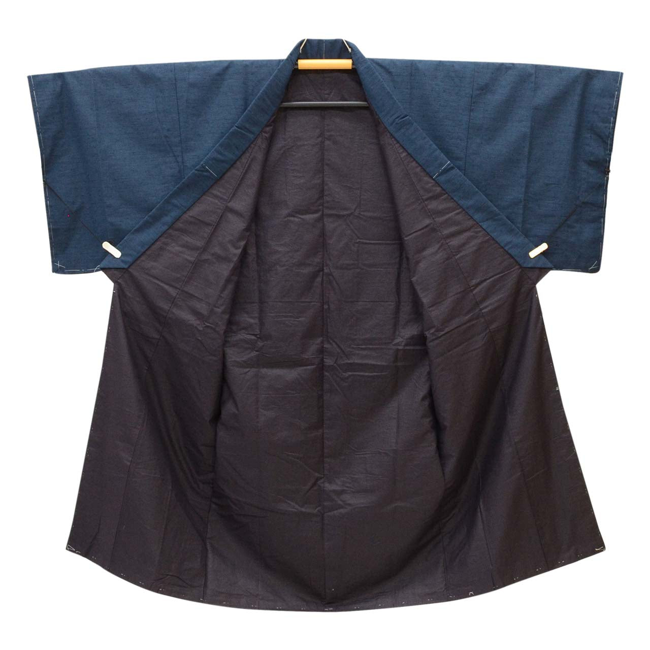 [Used] Recycled Kimono and Haori Set Ensemble for Men, Hige Tsumugi Silk, Unused, Sleeve Length 71.5cm (28.1in), Body Length 134.0cm (52.8in), Size S, Navy Blue, with Haori Cord, Men's uu2053b 