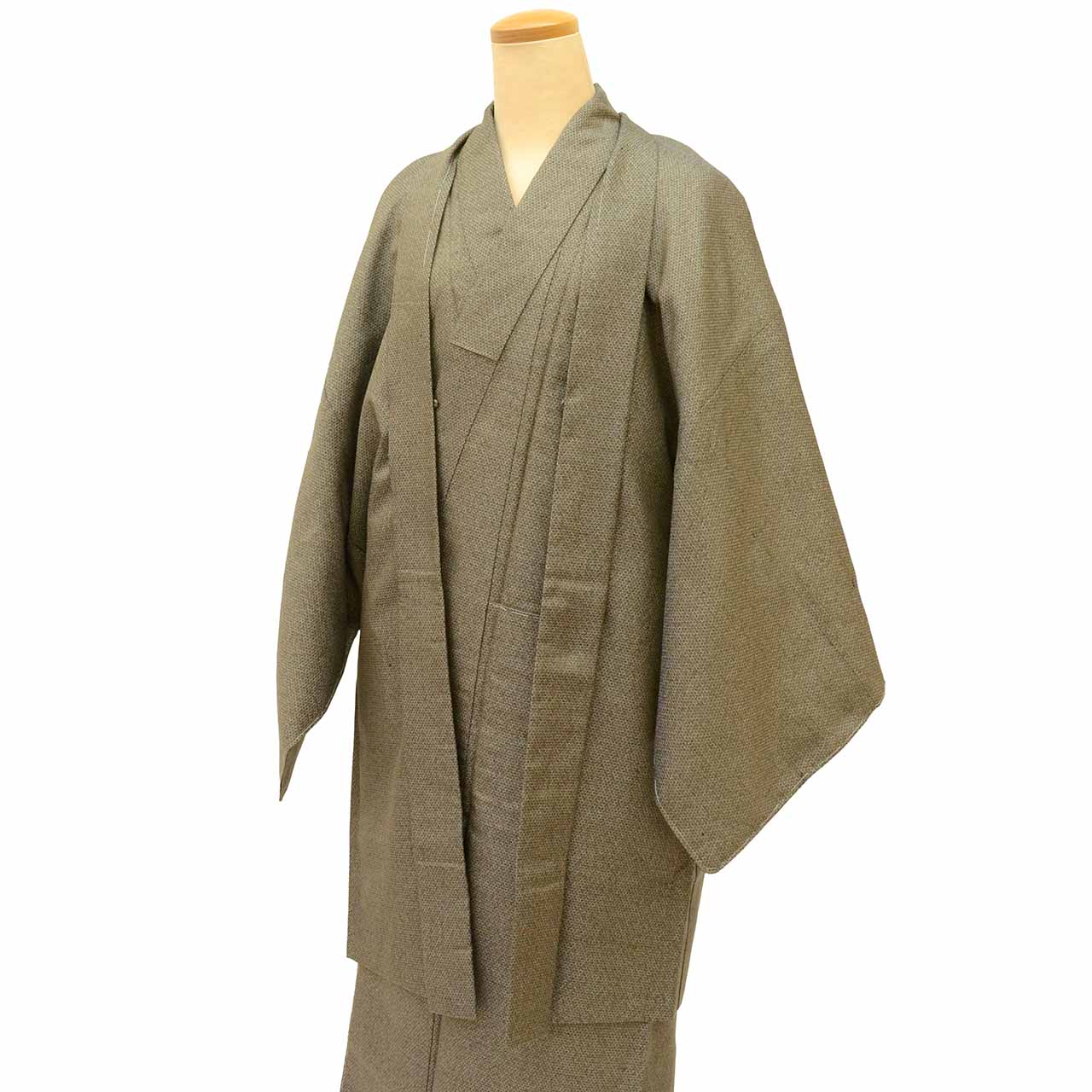 [Used] Recycled Kimono and Haori Ensemble for Men, Tsumugi Silk, Unused, Sleeve Length 67.0cm (26.4in), Body Length 141.0cm (55.5in), Size M, Brown, Tortoiseshell Pattern, Men's uu2055b 