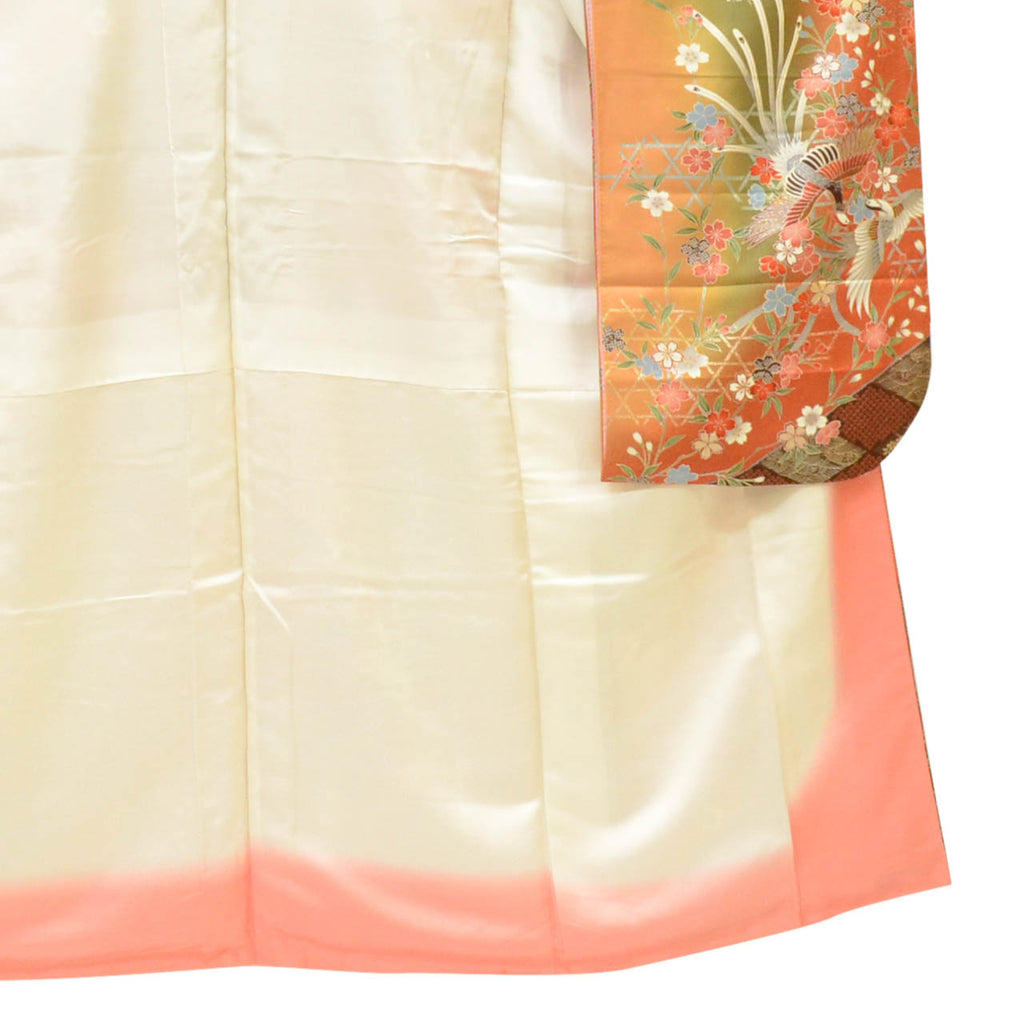 [Used] Recycled Kimono, Furisode (long-sleeved kimono), Vintage Furisode, Pure Silk, Size S, Excellent Condition, Length 150.2cm, Sleeve Length 63.2cm, Lined, Ready-made, Beautiful Condition, Gold Leaf, Brown, Phoenix and Flower Design, Reused uu2061b 