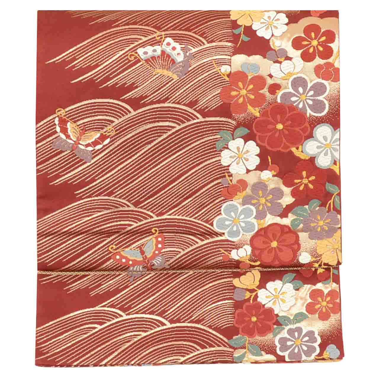 Vintage Japanese Obi | Fukuro Obi | Silk | Butterfly Floral | Kara-ori Hikihaku | Mimatsua | Sustainable | uu2069b