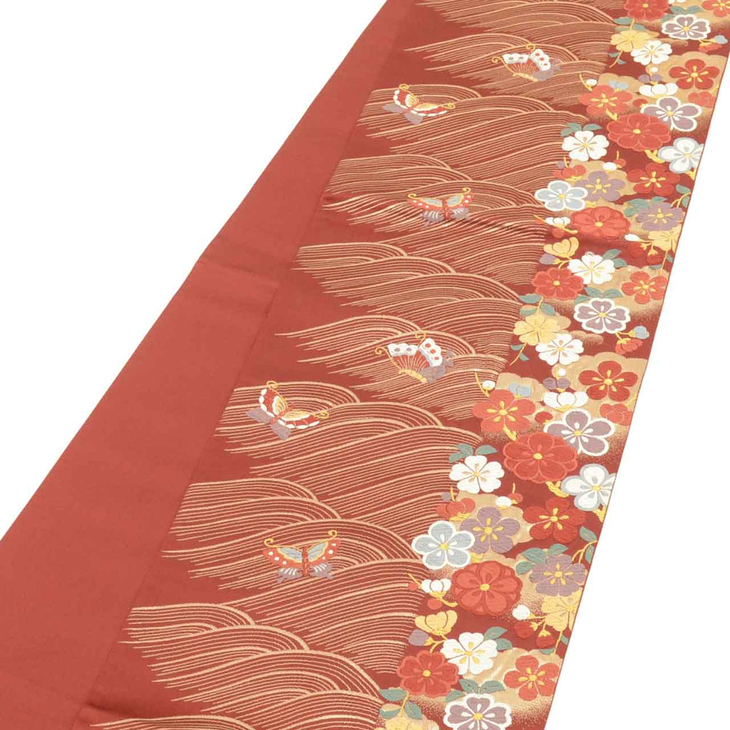 Vintage Japanese Obi | Fukuro Obi | Silk | Butterfly Floral | Kara-ori Hikihaku | Mimatsua | Sustainable | uu2069b