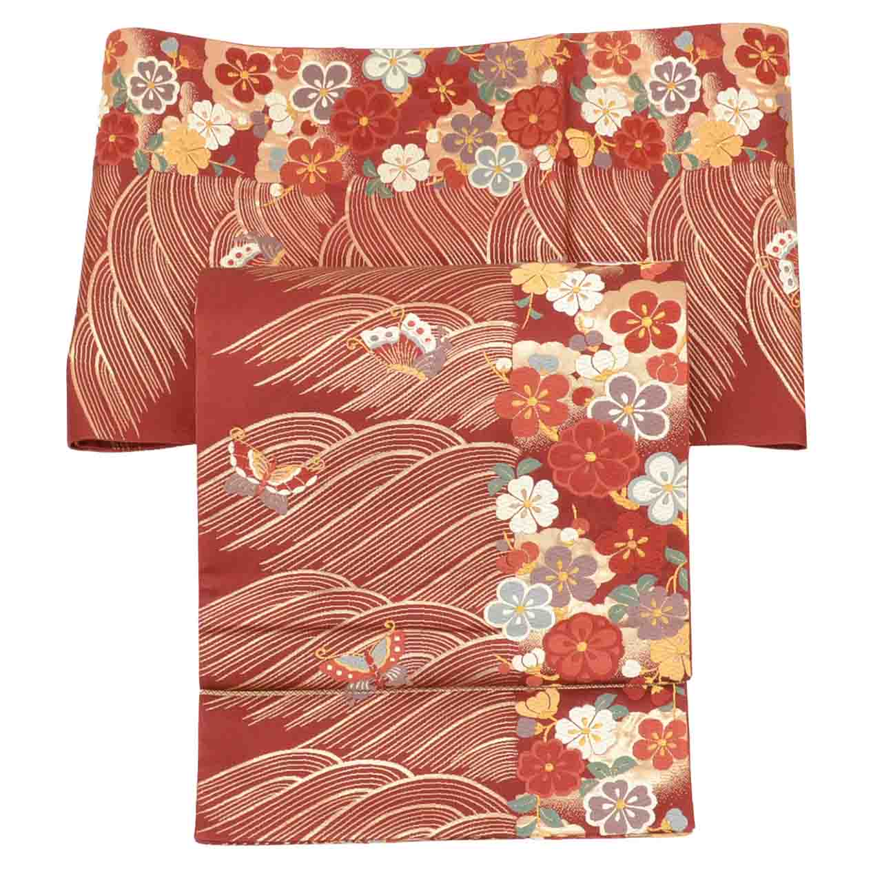 Vintage Japanese Obi | Fukuro Obi | Silk | Butterfly Floral | Kara-ori Hikihaku | Mimatsua | Sustainable | uu2069b