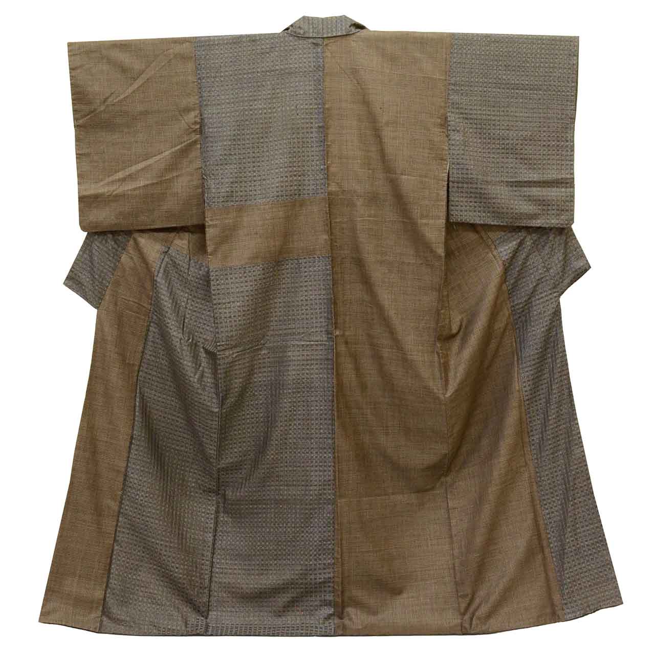 Vintage Japanese Kimono | Oshima Tsumugi | Brown Silk | Lattice Pattern | Plus Size L-LL | Sustainable | uu2071b