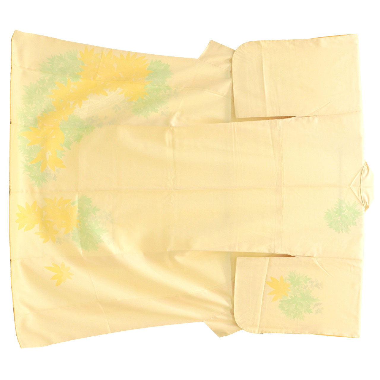 Vintage Japanese Kimono | Tsukesage | Yellow Silk | Bamboo Grass Yuzen | Unused | Size L | Sustainable | uu2076b