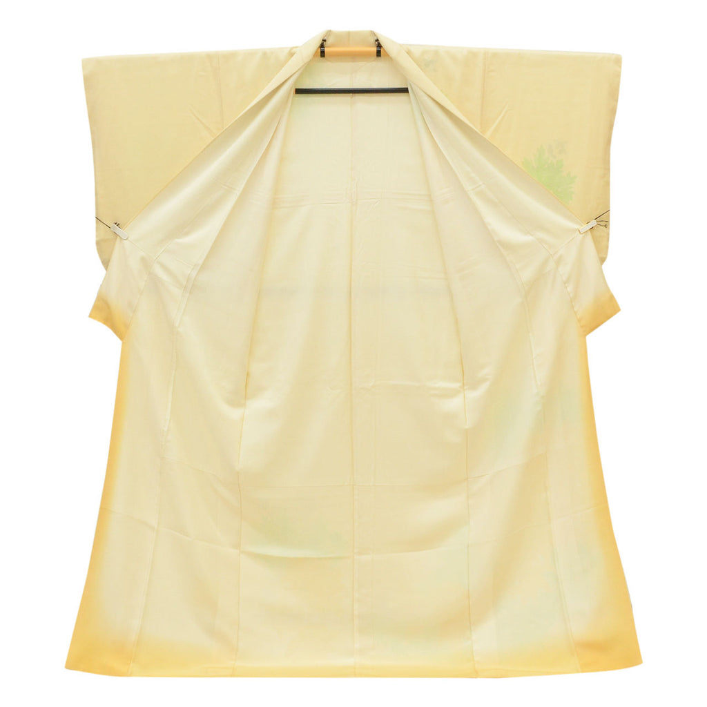 Vintage Japanese Kimono | Tsukesage | Yellow Silk | Bamboo Grass Yuzen | Unused | Size L | Sustainable | uu2076b