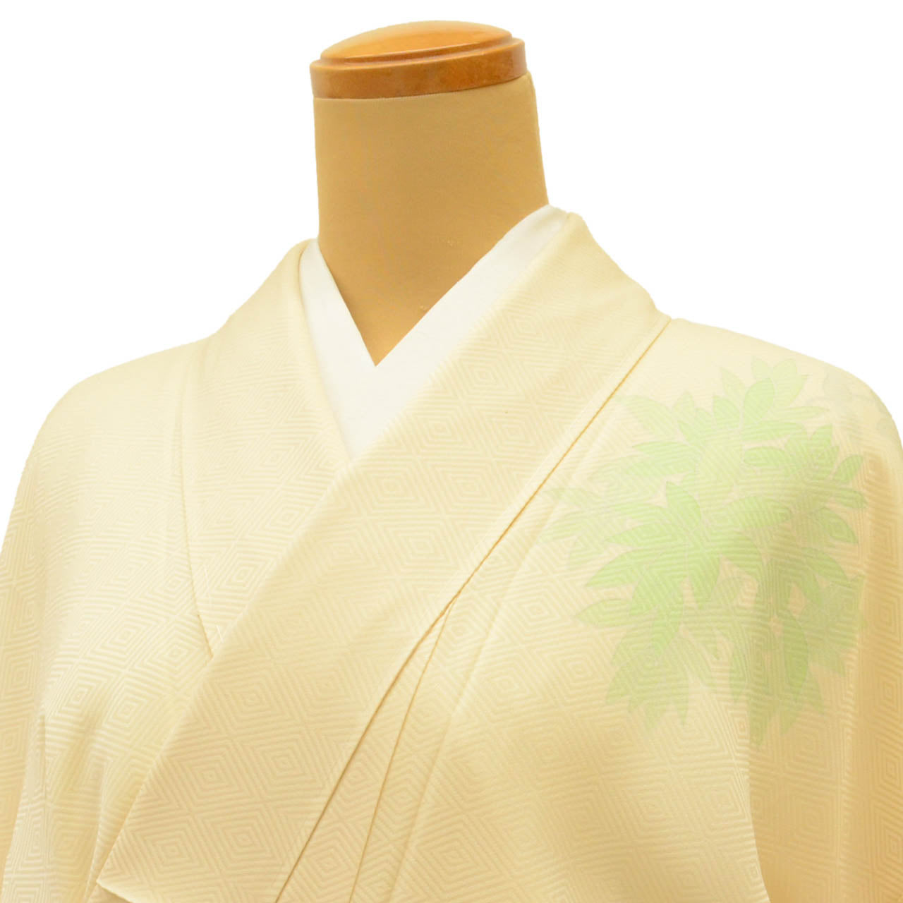 Vintage Japanese Kimono | Tsukesage | Yellow Silk | Bamboo Grass Yuzen | Unused | Size L | Sustainable | uu2076b