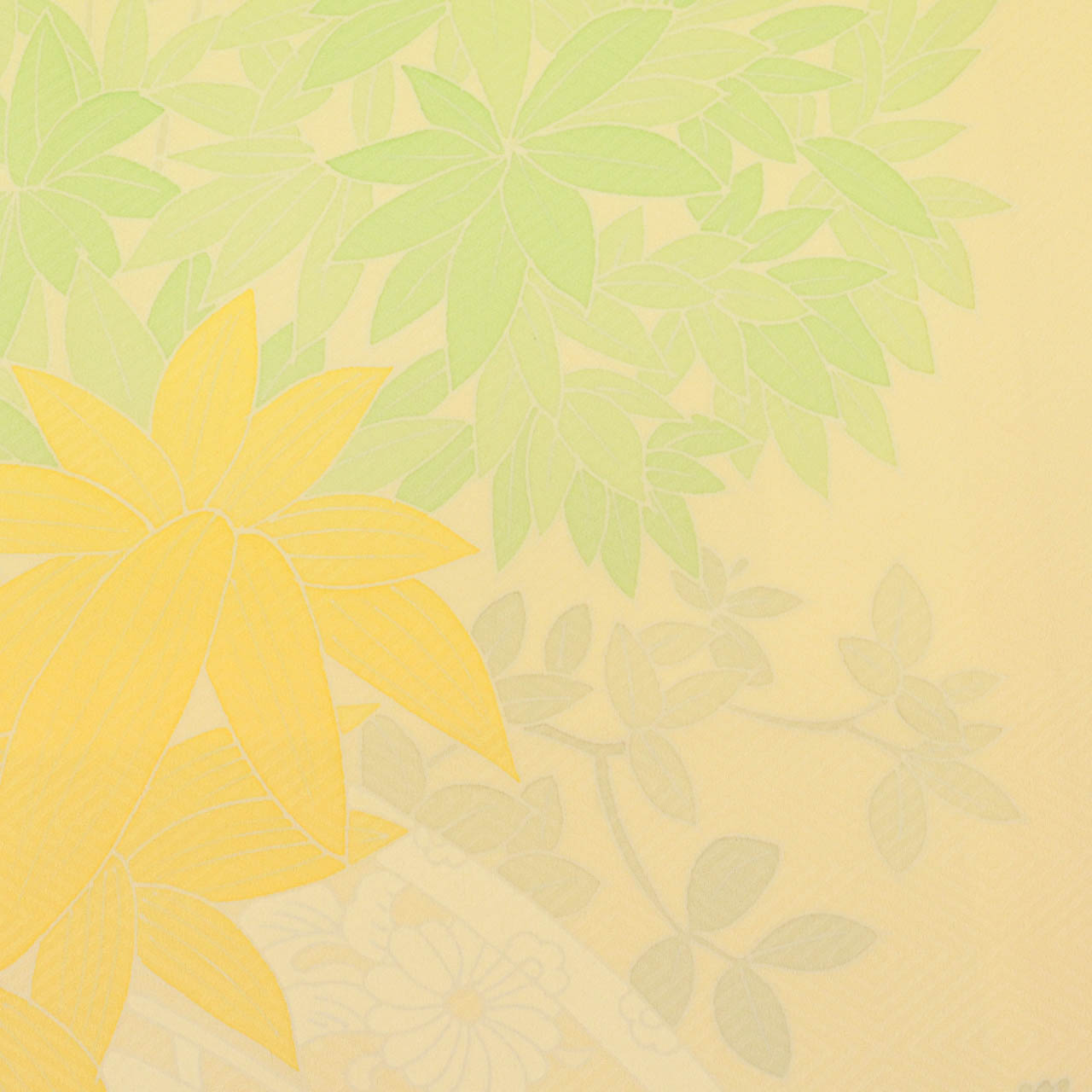 Vintage Japanese Kimono | Tsukesage | Yellow Silk | Bamboo Grass Yuzen | Unused | Size L | Sustainable | uu2076b