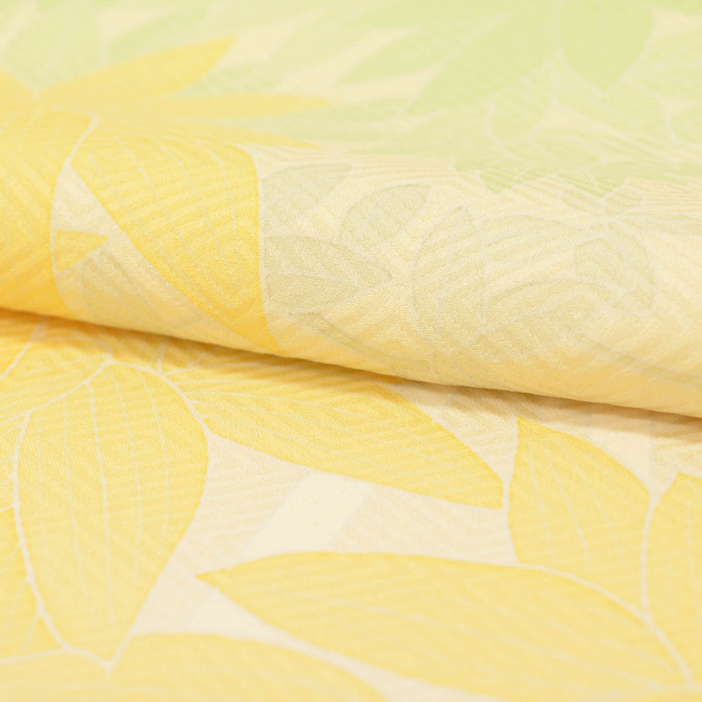 Vintage Japanese Kimono | Tsukesage | Yellow Silk | Bamboo Grass Yuzen | Unused | Size L | Sustainable | uu2076b