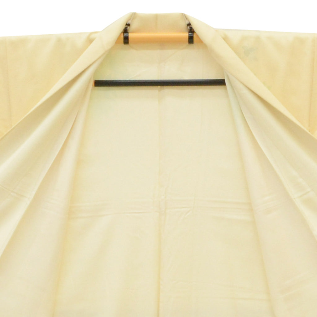 Vintage Japanese Kimono | Tsukesage | Yellow Silk | Bamboo Grass Yuzen | Unused | Size L | Sustainable | uu2076b