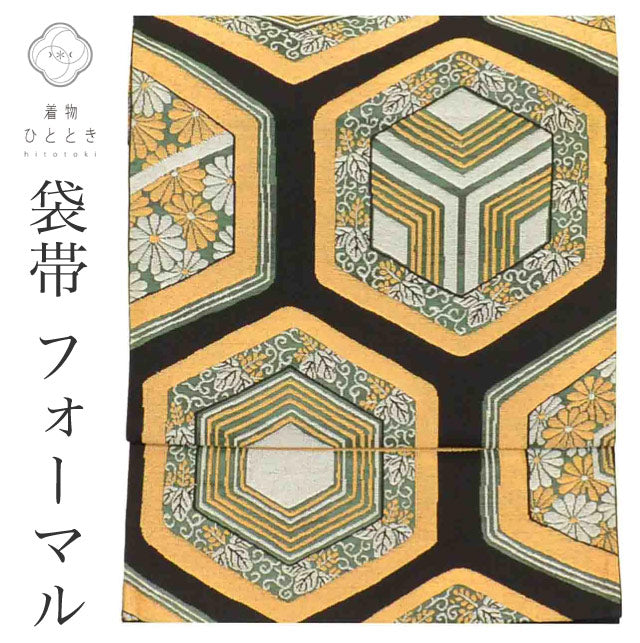 【中古】 リサイクル 袋帯 帯 振袖用 正絹 絹 金糸 特品 六通柄 亀甲 着物 フォーマル 振袖 SILK シルク kimono リユース uu2084b