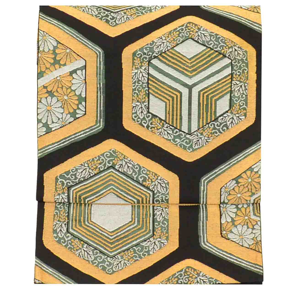 Vintage Japanese Obi | Fukuro Obi | Silk | Tortoiseshell Pattern | Gold Thread | Furisode | Sustainable | uu2084b