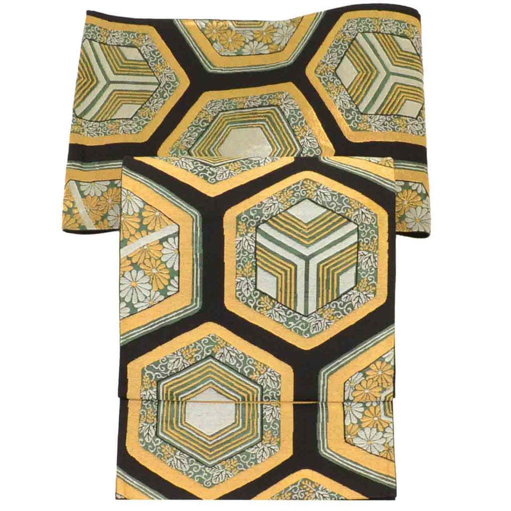 Vintage Japanese Obi | Fukuro Obi | Silk | Tortoiseshell Pattern | Gold Thread | Furisode | Sustainable | uu2084b