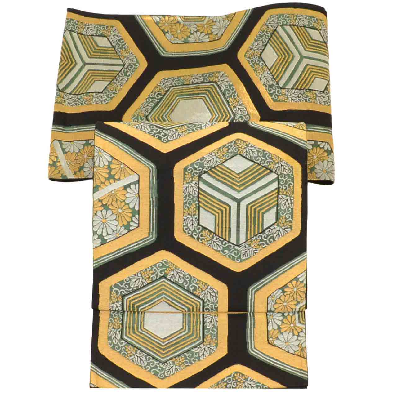 Vintage Japanese Obi | Fukuro Obi | Silk | Tortoiseshell Pattern | Gold Thread | Furisode | Sustainable | uu2084b