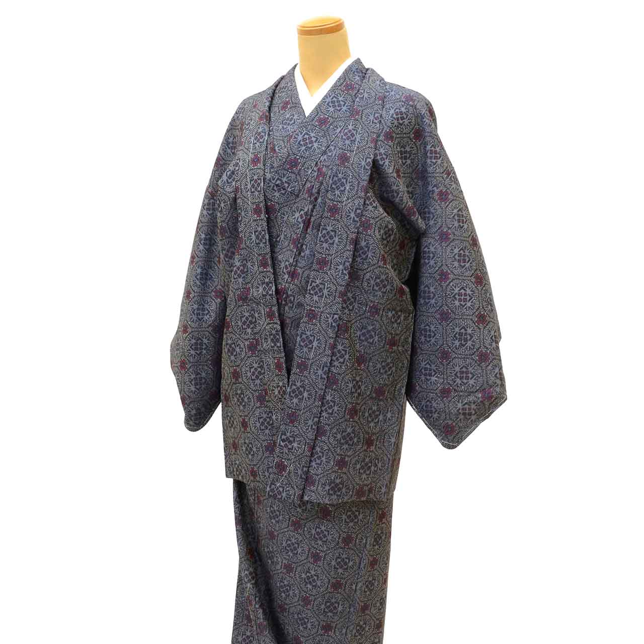 Vintage Japanese Kimono | Women's Tsumugi Ensemble | Navy Silk | Shokko Pattern | Unused | Size S | Sustainable | uu2089b