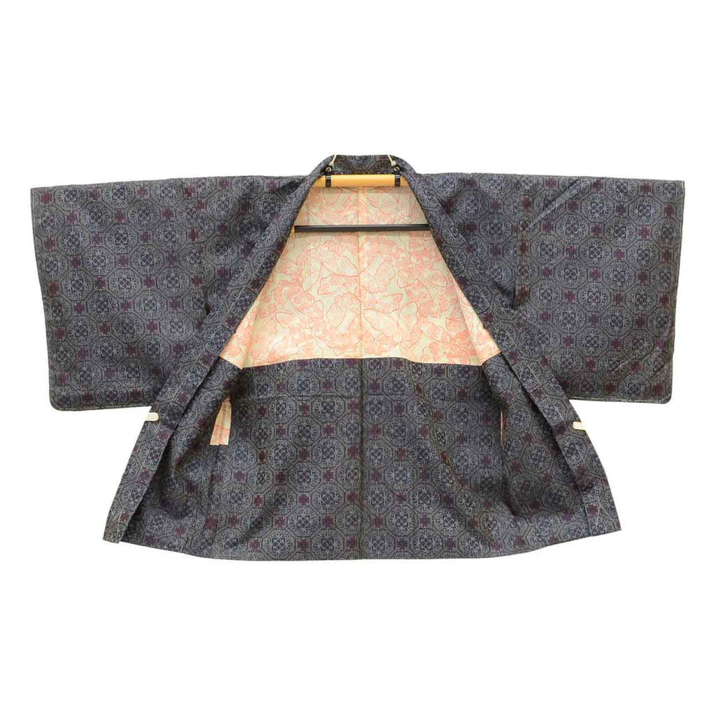 Vintage Japanese Kimono | Women's Tsumugi Ensemble | Navy Silk | Shokko Pattern | Unused | Size S | Sustainable | uu2089b