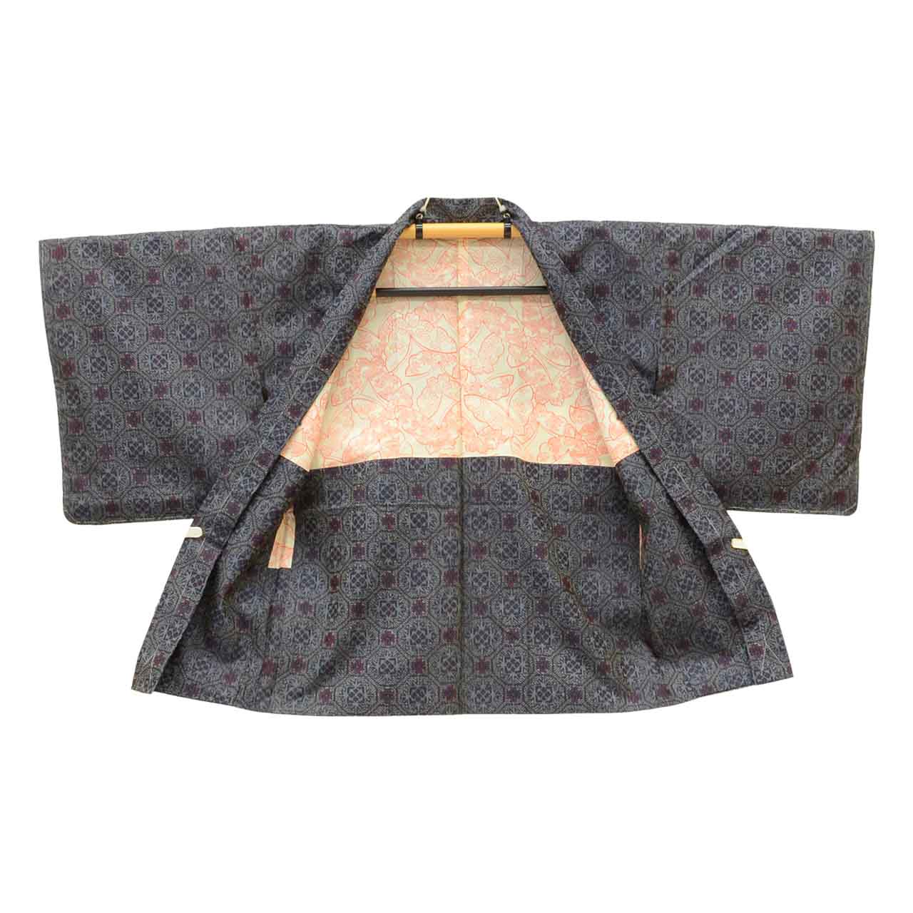 Vintage Japanese Kimono | Women's Tsumugi Ensemble | Navy Silk | Shokko Pattern | Unused | Size S | Sustainable | uu2089b