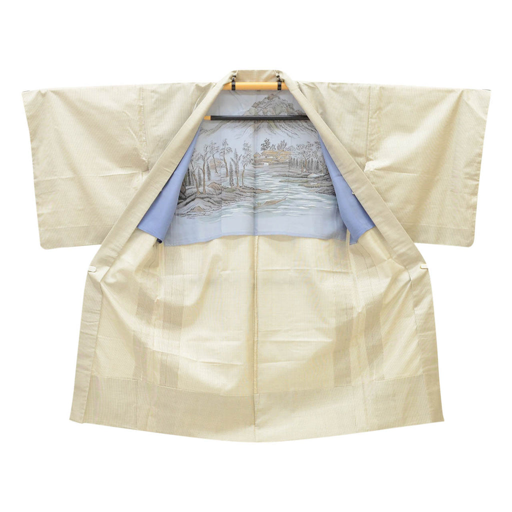 Vintage Japanese Kimono | Women's White Oshima Tsumugi Ensemble | White Silk | Tortoiseshell Kasuri | Sustainable | uu2091b