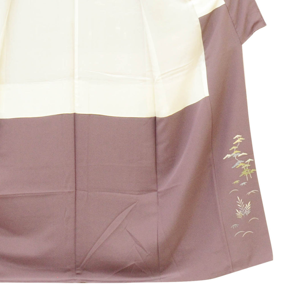[Used] Recycled Kimono, Visiting Kimono, Pure Silk, Size M (Slightly Plus Size L), Excellent Condition, Length 156.0cm (61.4in), Sleeve Length 63.7cm (25.1in), Lined, Ready-made, Signed by Artist, Yuzen Dyeing, Purple Landscape, Reused uu2096b 