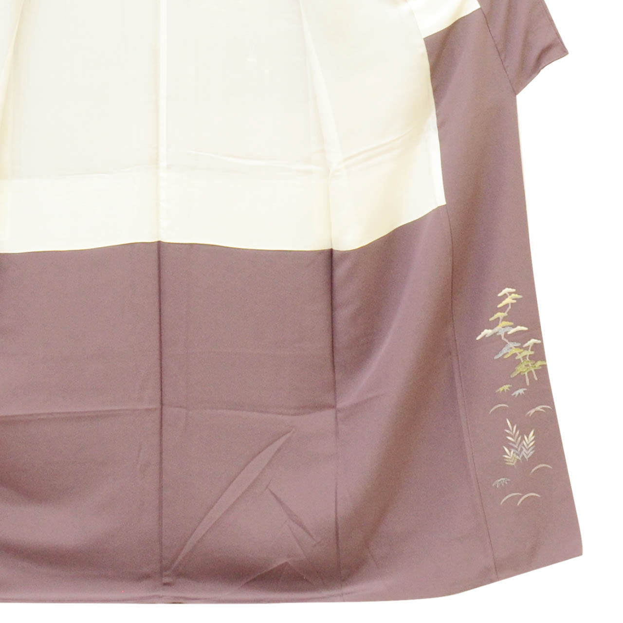 [Used] Recycled Kimono, Visiting Kimono, Pure Silk, Size M (Slightly Plus Size L), Excellent Condition, Length 156.0cm (61.4in), Sleeve Length 63.7cm (25.1in), Lined, Ready-made, Signed by Artist, Yuzen Dyeing, Purple Landscape, Reused uu2096b 