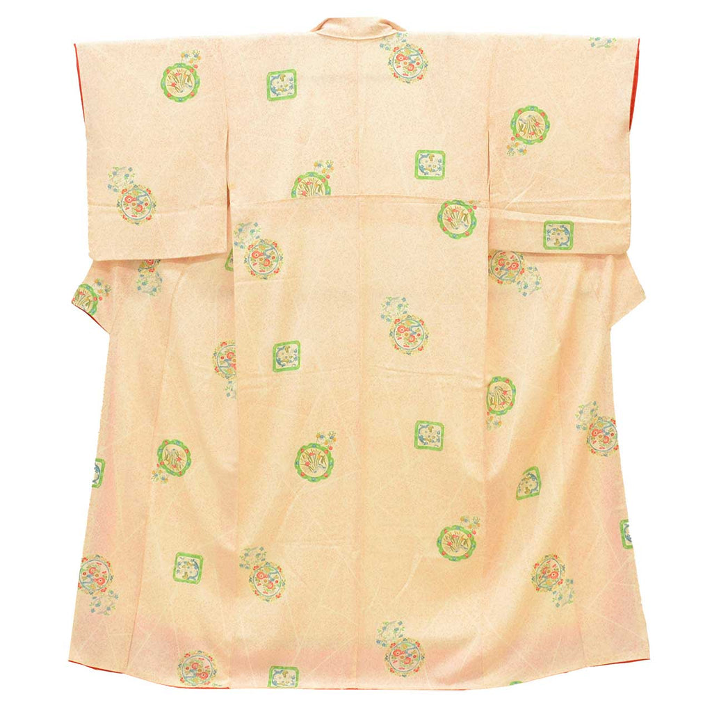 [Used] Recycled Kimono, Komon style, Pure Silk, Size S, Good Condition, Length 155.0cm (61.0in), Sleeve Length 64.5cm (25.4in), Lined, Ready-made, White, Mirror Pattern, Shikishi Design, Reused uu2097b 