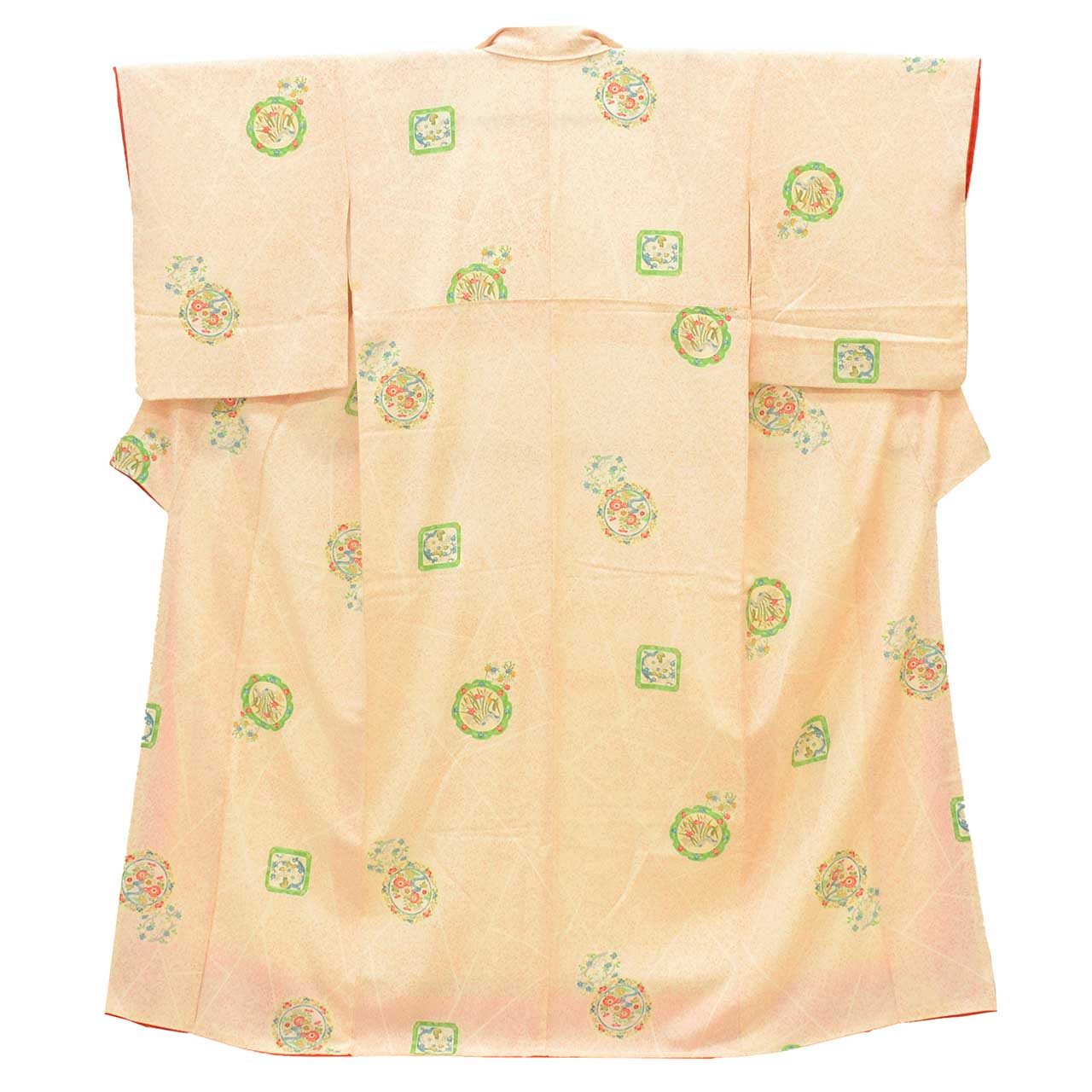 [Used] Recycled Kimono, Komon style, Pure Silk, Size S, Good Condition, Length 155.0cm (61.0in), Sleeve Length 64.5cm (25.4in), Lined, Ready-made, White, Mirror Pattern, Shikishi Design, Reused uu2097b 