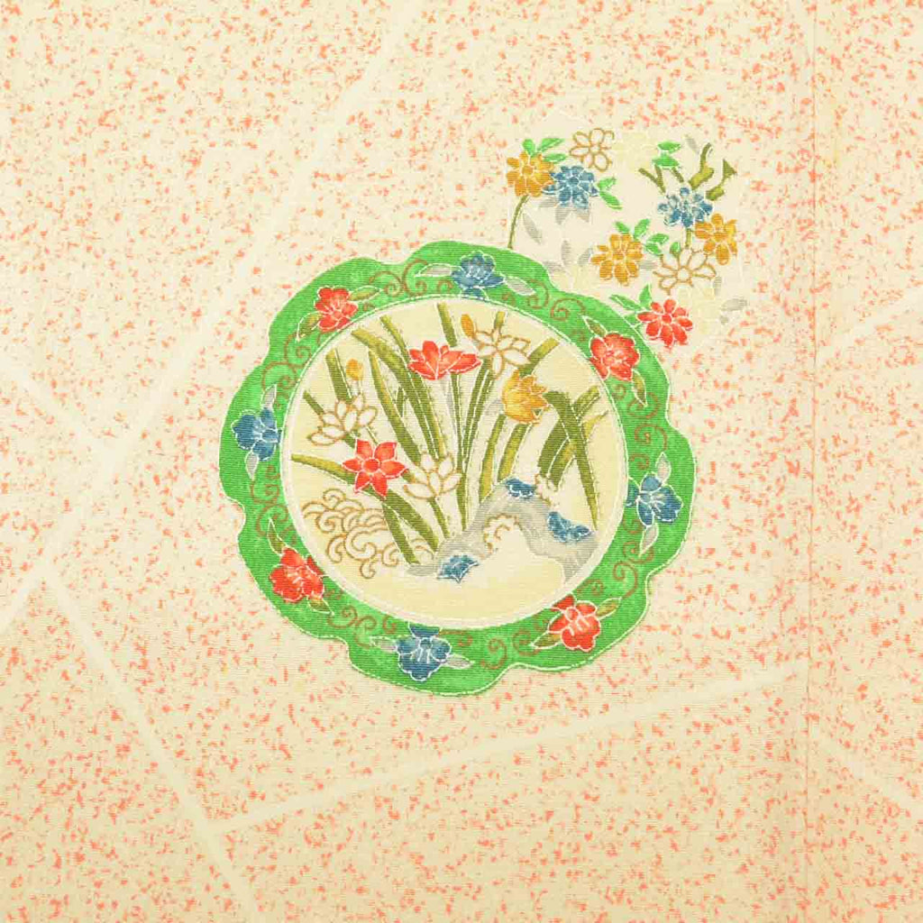 [Used] Recycled Kimono, Komon style, Pure Silk, Size S, Good Condition, Length 155.0cm (61.0in), Sleeve Length 64.5cm (25.4in), Lined, Ready-made, White, Mirror Pattern, Shikishi Design, Reused uu2097b 