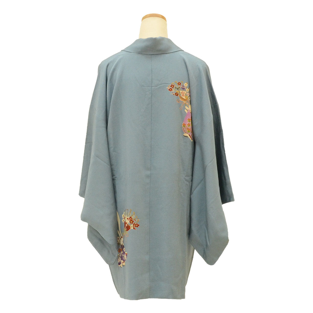 Vintage Japanese Kimono | Michiyuki Coat | Gray Blue Silk Crepe | Rabbit Treasure Ship | Unused | Excellent | Sustainable | uu2109b