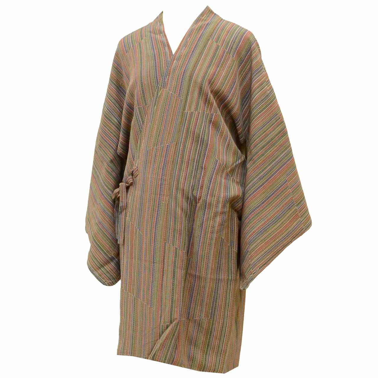 Vintage Japanese Kimono | Michiyuki Coat | Green Brown Purple Silk | Stripe Pattern | Unused | Sustainable | uu2110b