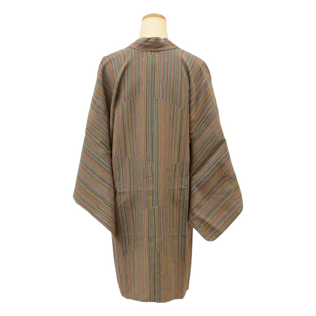 Vintage Japanese Kimono | Michiyuki Coat | Green Brown Purple Silk | Stripe Pattern | Unused | Sustainable | uu2110b