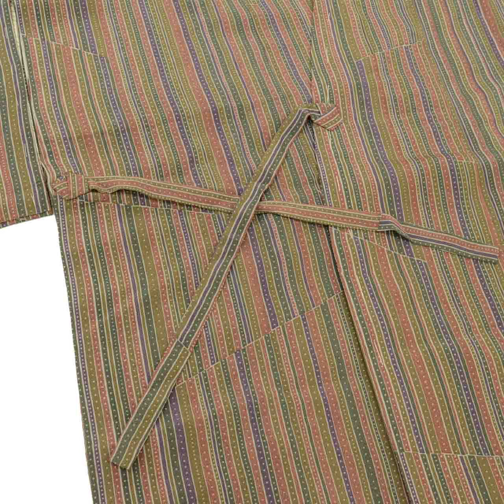 Vintage Japanese Kimono | Michiyuki Coat | Green Brown Purple Silk | Stripe Pattern | Unused | Sustainable | uu2110b