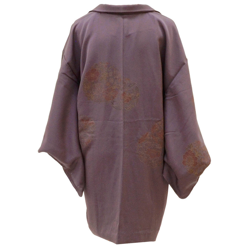 [Used] Long Haori (short kimono jacket), pure silk, recycled haori, sleeve length 63.0cm (24.8in), body length 84.5cm (33.3in), purple, floral pattern, unused item uu2112b 