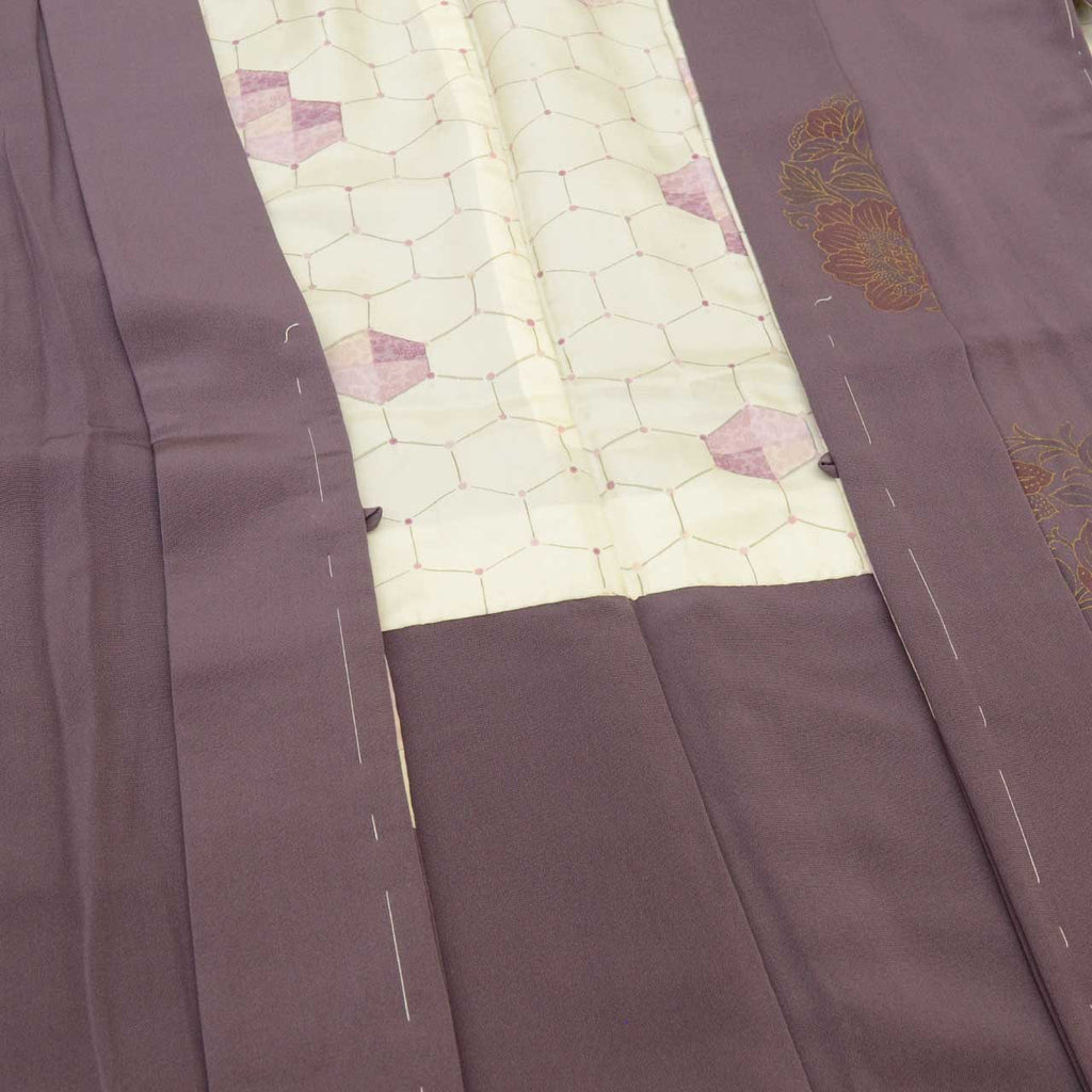 [Used] Long Haori (short kimono jacket), pure silk, recycled haori, sleeve length 63.0cm (24.8in), body length 84.5cm (33.3in), purple, floral pattern, unused item uu2112b 
