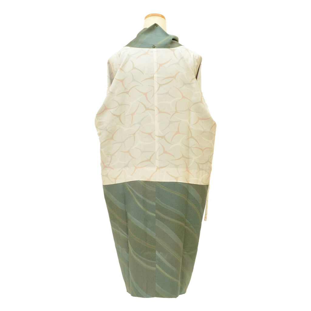 Vintage Japanese Kimono | Michiyuki Coat | Green Silk | Diagonal Stripe | Long | Sustainable | uu2126b