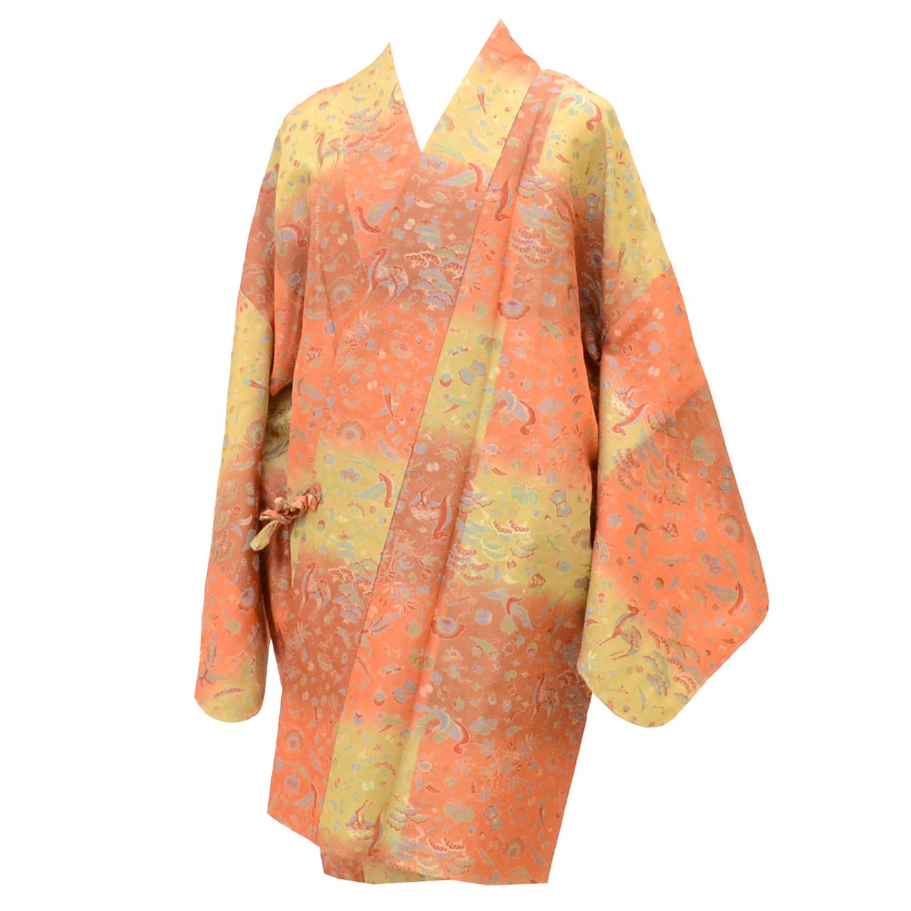 Vintage Japanese Kimono | Michiyuki Coat | Brown Silk | Takarazukushi Bird Animal | Unused | Sustainable | uu2127b