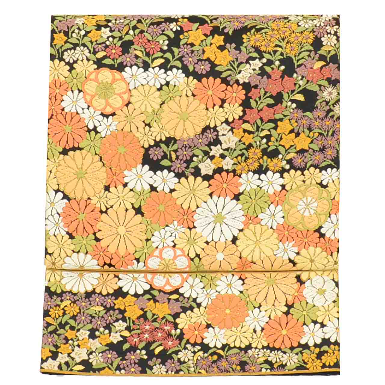 Vintage Japanese Obi | Fukuro Obi | Black Silk | Floral | Kara-ori Pure Gold Foil | Formal | Sustainable | uu2135b