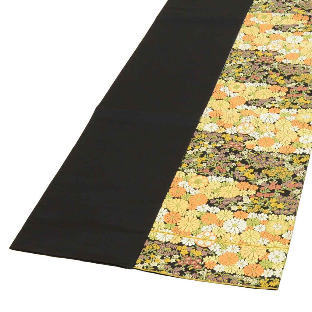 Vintage Japanese Obi | Fukuro Obi | Black Silk | Floral | Kara-ori Pure Gold Foil | Formal | Sustainable | uu2135b