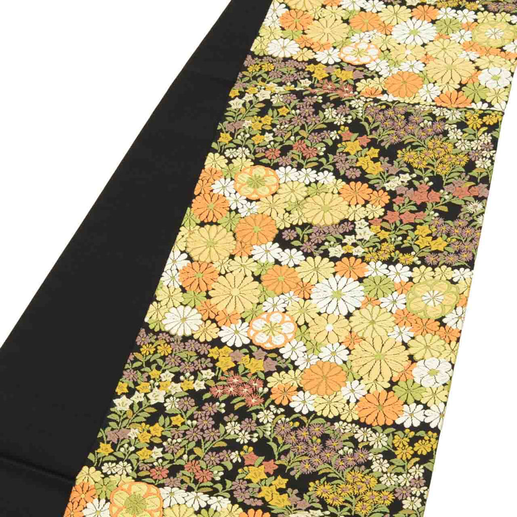 Vintage Japanese Obi | Fukuro Obi | Black Silk | Floral | Kara-ori Pure Gold Foil | Formal | Sustainable | uu2135b