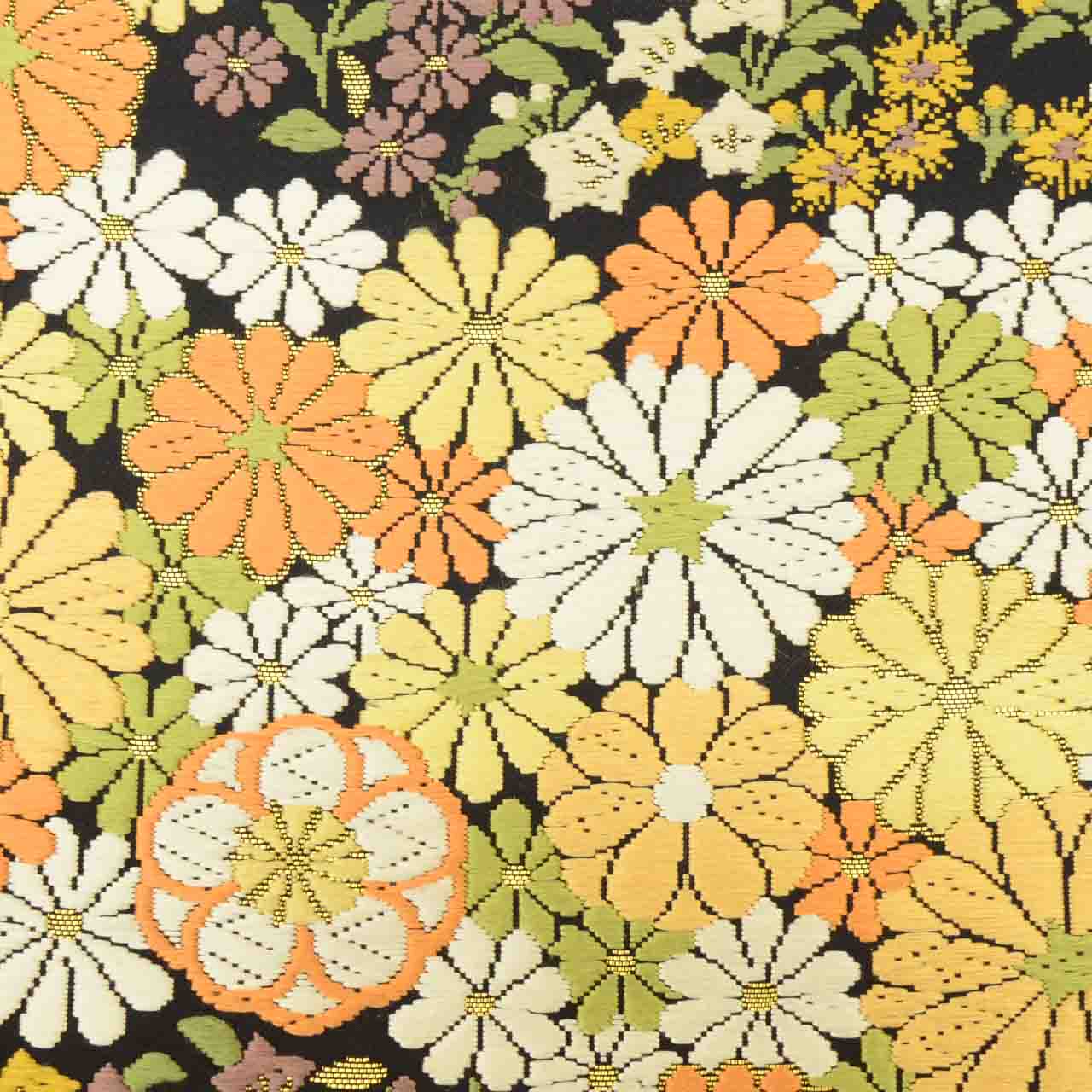 Vintage Japanese Obi | Fukuro Obi | Black Silk | Floral | Kara-ori Pure Gold Foil | Formal | Sustainable | uu2135b