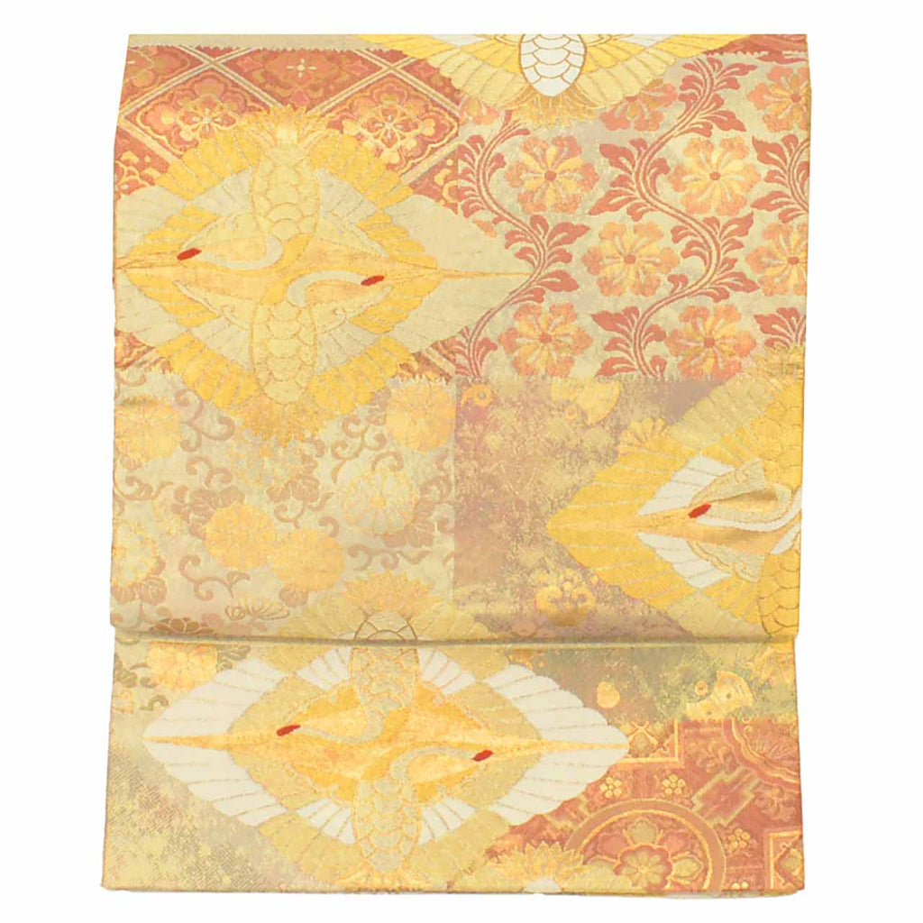 Vintage Japanese Obi | Fukuro Obi | Silk | Facing Crane | Hikihaku | Nishijin Certified | Formal | Sustainable | uu2141b