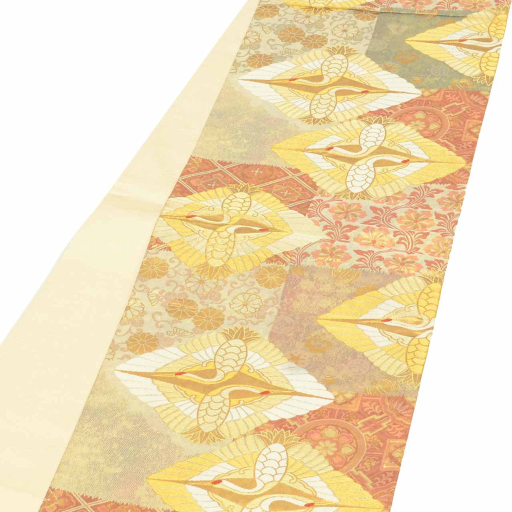Vintage Japanese Obi | Fukuro Obi | Silk | Facing Crane | Hikihaku | Nishijin Certified | Formal | Sustainable | uu2141b