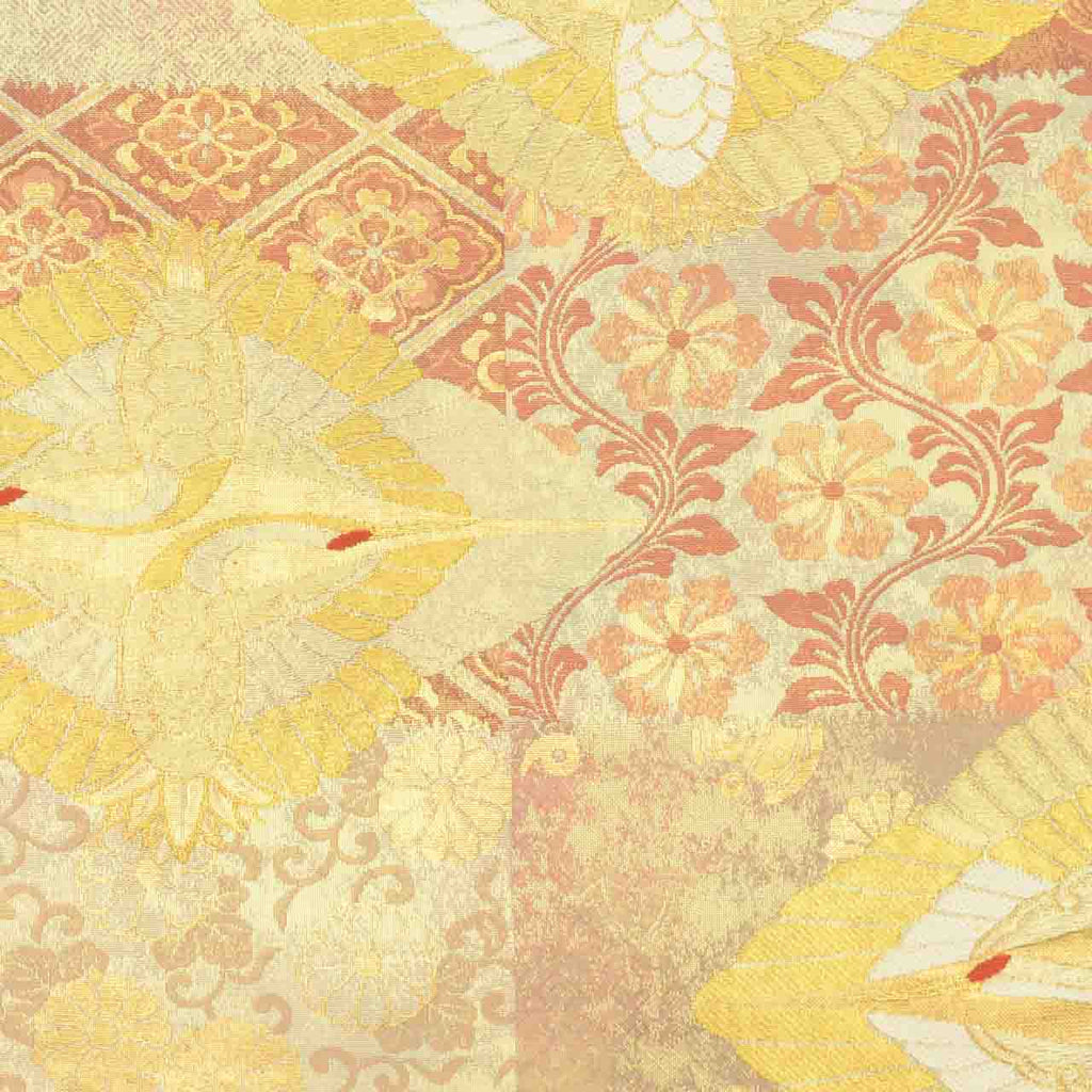 Vintage Japanese Obi | Fukuro Obi | Silk | Facing Crane | Hikihaku | Nishijin Certified | Formal | Sustainable | uu2141b