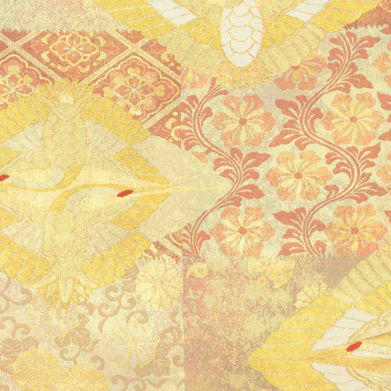 Vintage Japanese Obi | Fukuro Obi | Silk | Facing Crane | Hikihaku | Nishijin Certified | Formal | Sustainable | uu2141b