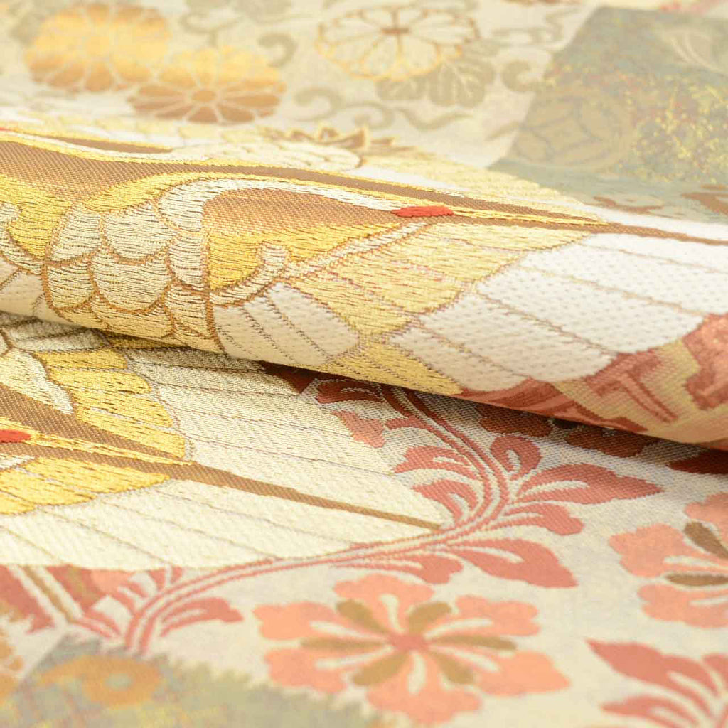Vintage Japanese Obi | Fukuro Obi | Silk | Facing Crane | Hikihaku | Nishijin Certified | Formal | Sustainable | uu2141b